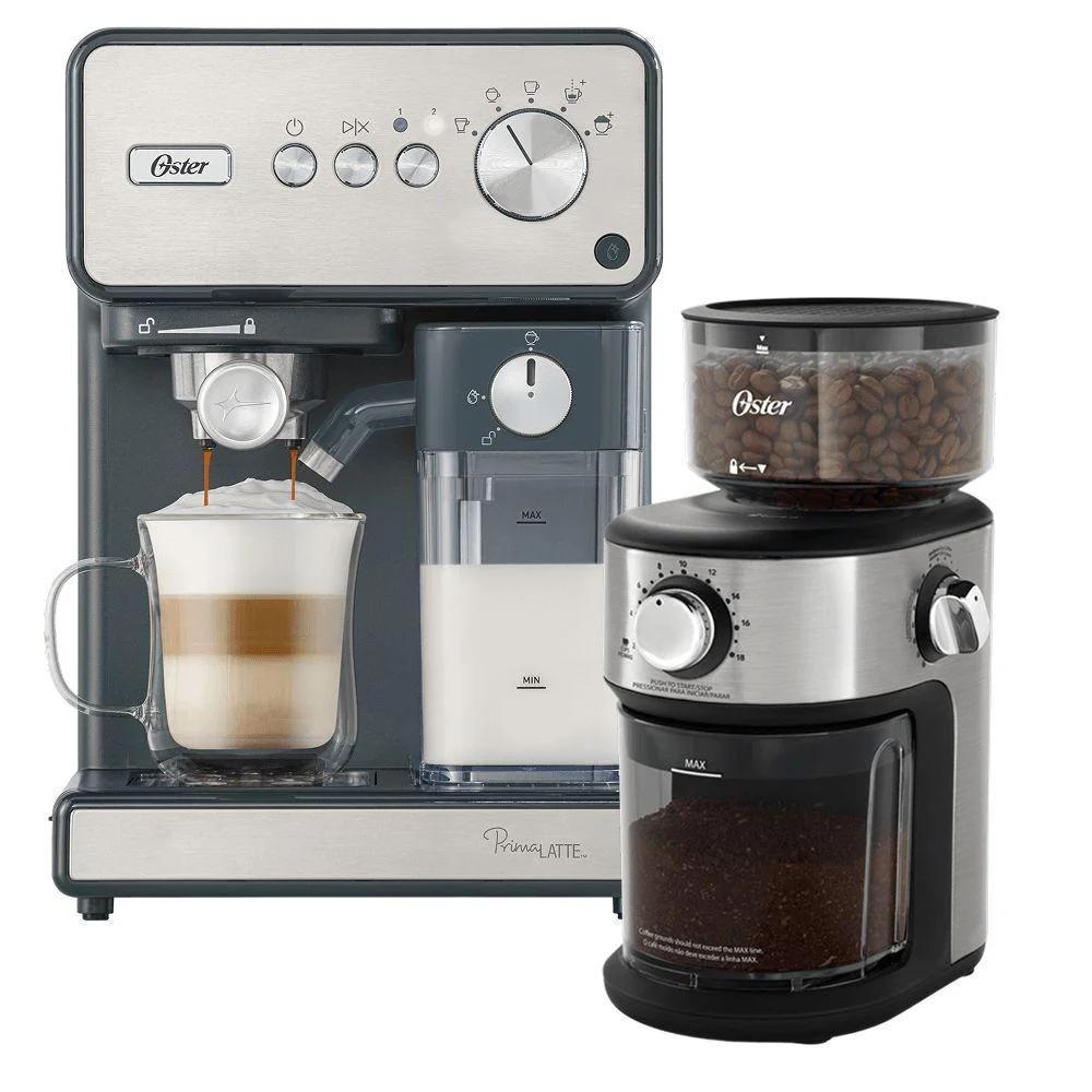 Kit Cafeteira Expresso Primalatte Inox Oster 18 Xícaras Cinza 220v
